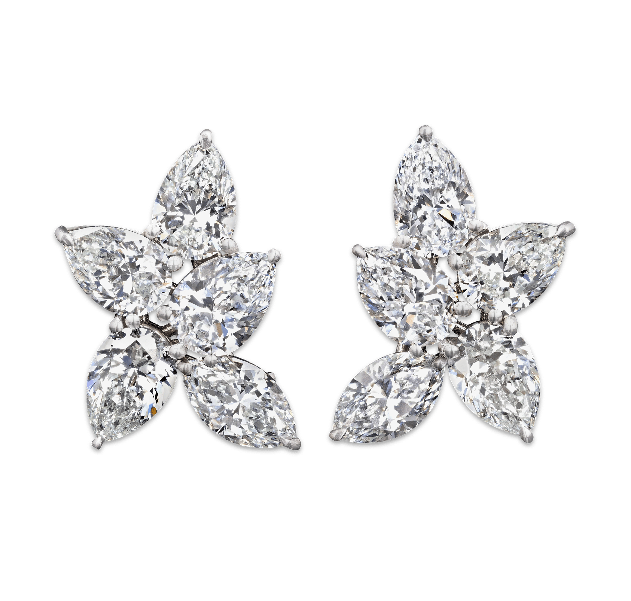 Marquise and Pear Diamond Cluster Earrings, 9.70 Carats