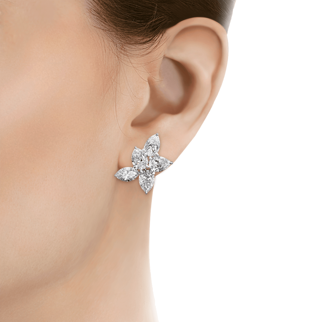 Marquise and Pear Diamond Cluster Earrings, 9.70 Carats