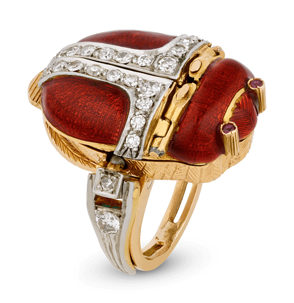 Enamel and Diamond Scarab Ring Watch