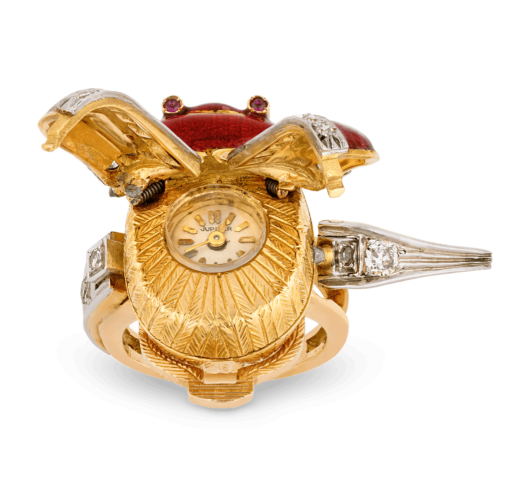 Enamel and Diamond Scarab Ring Watch