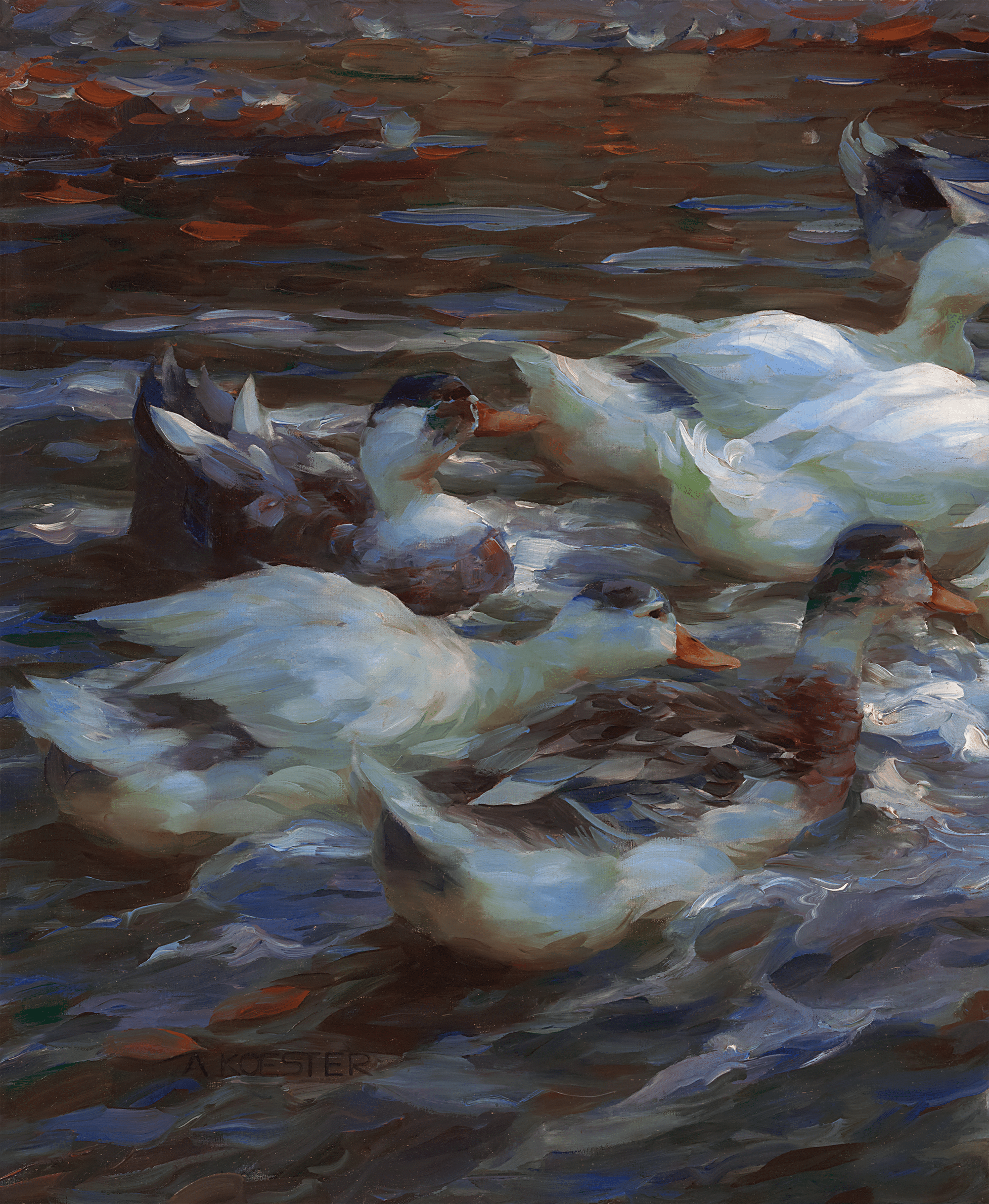 Sixteen Ducks in the Evening by Alexander Koester