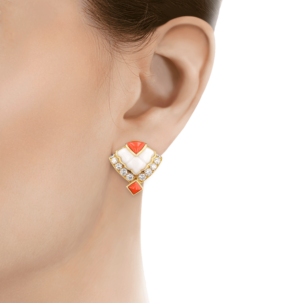 Mauboussin Coral, Mother-of-Pearl and Diamond Earrings