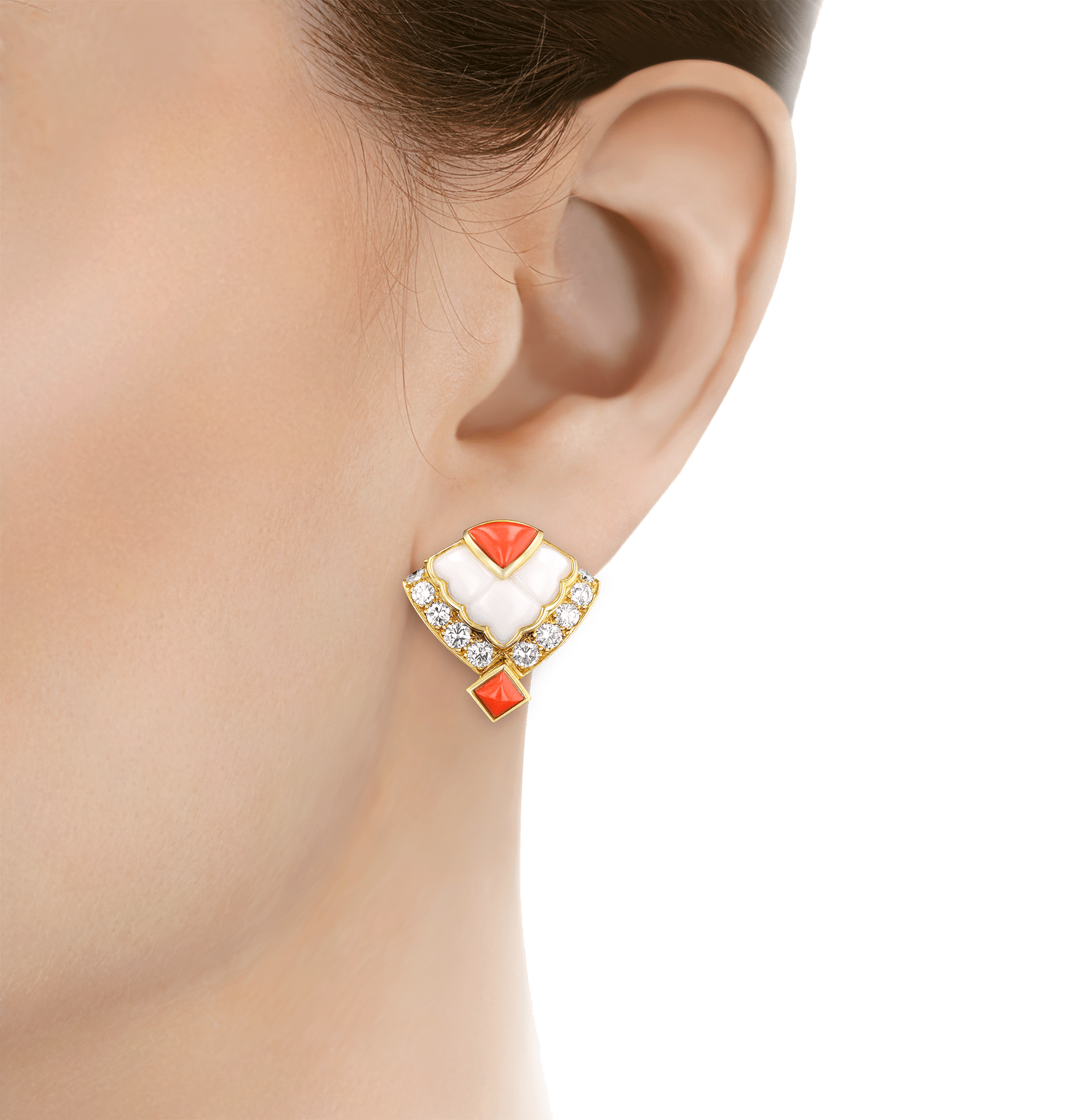 Mauboussin Coral, Mother-of-Pearl and Diamond Earrings