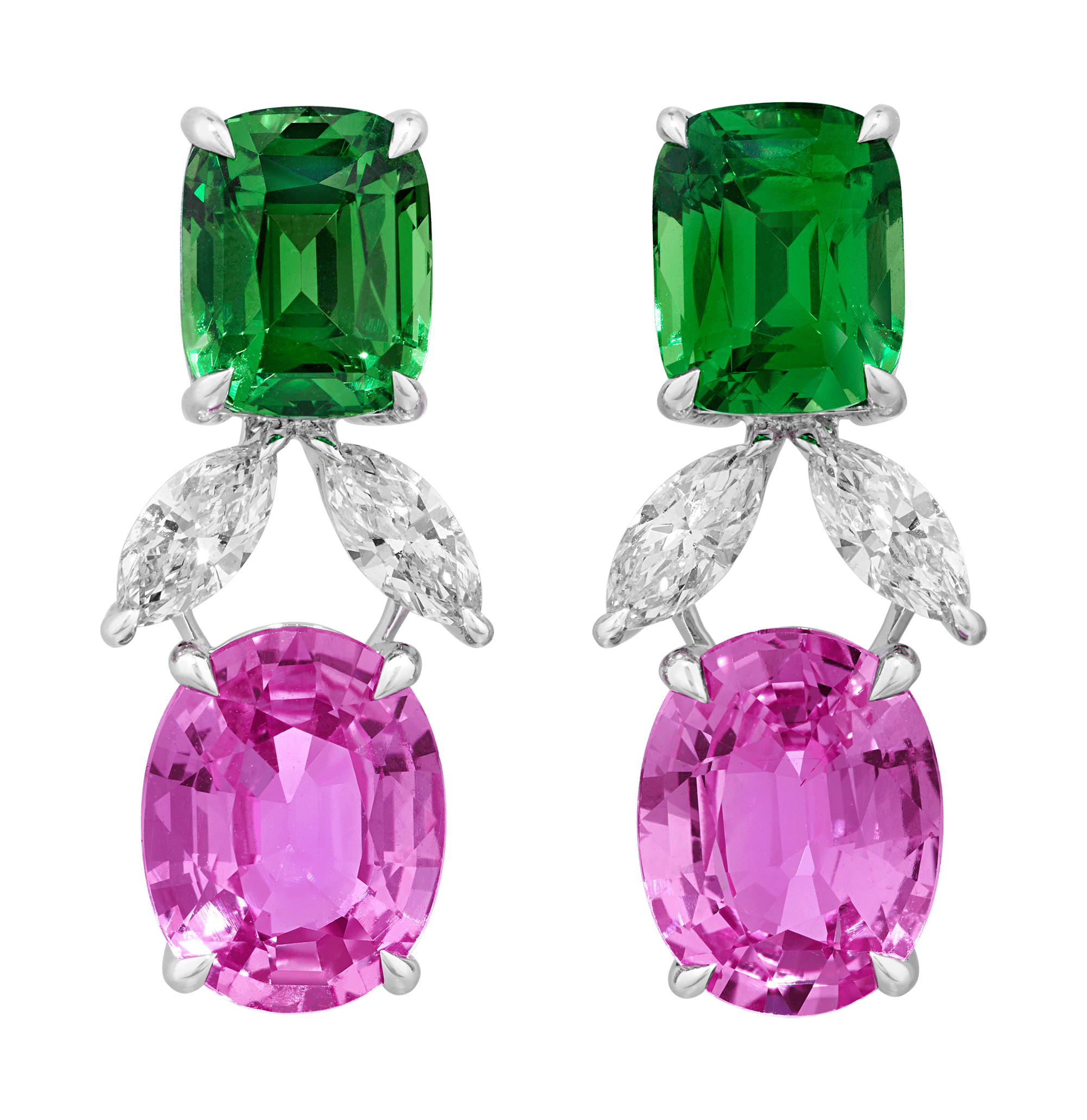 Rebecca Rau Pink Sapphire and Tsavorite Garnet Earrings