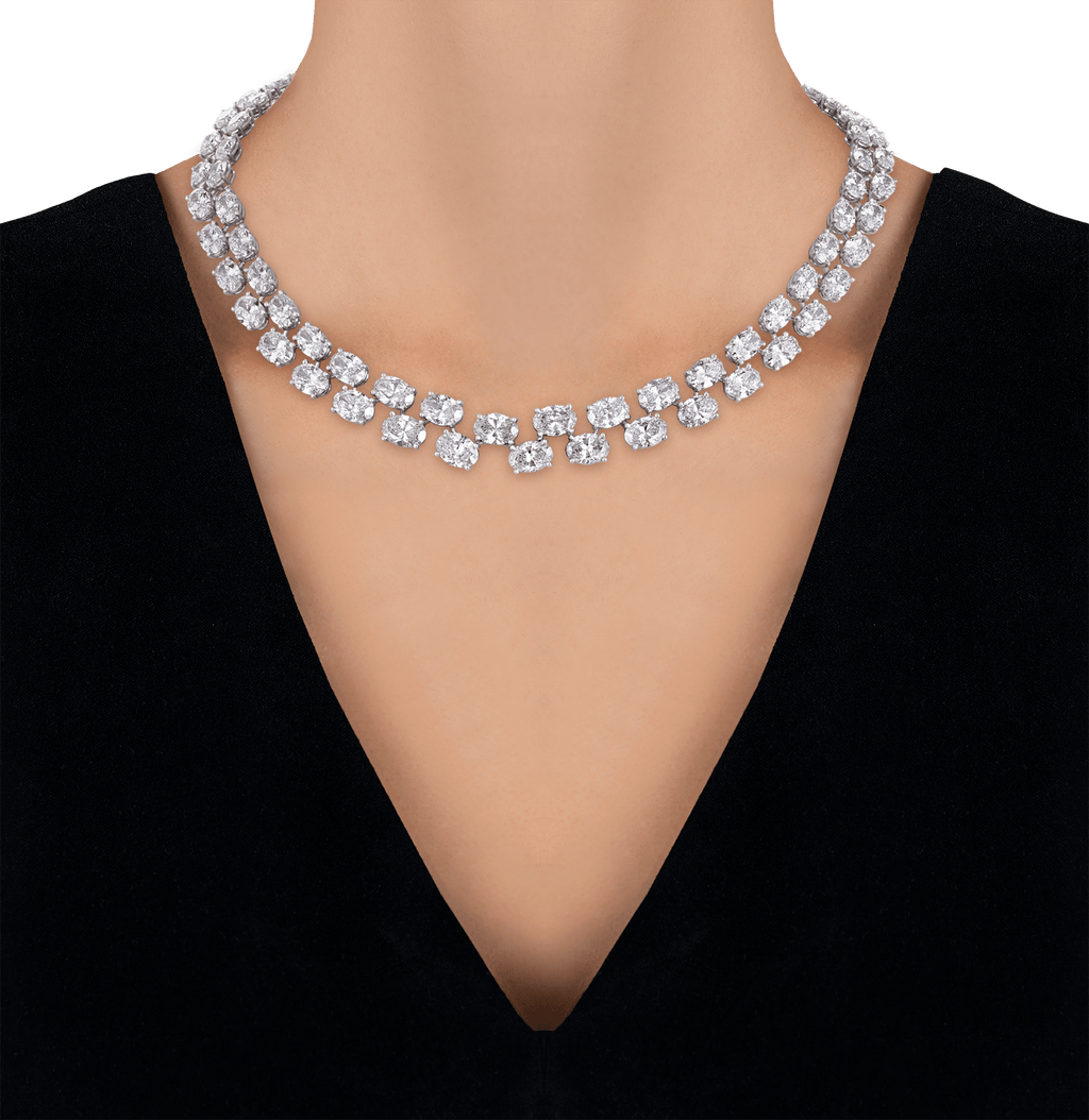 Double-Line Diamond Necklace, 57.80 carats