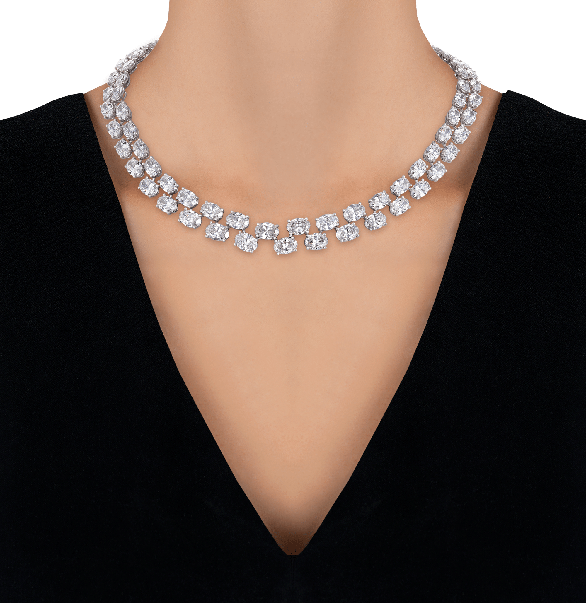 Double-Line Diamond Necklace, 57.80 carats