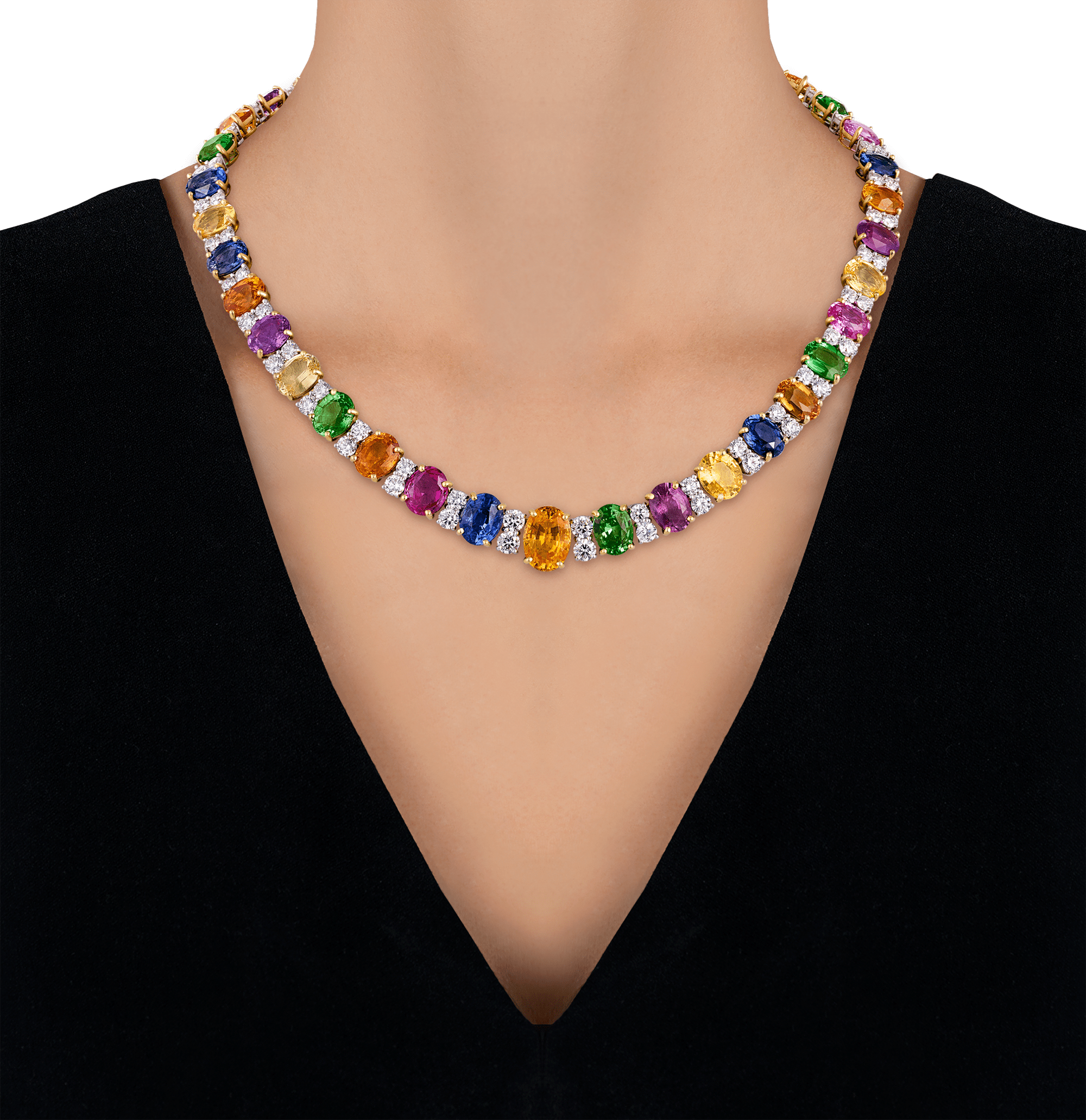 Oscar Heyman Multi-Color Sapphire and Tsavorite Garnet Necklace