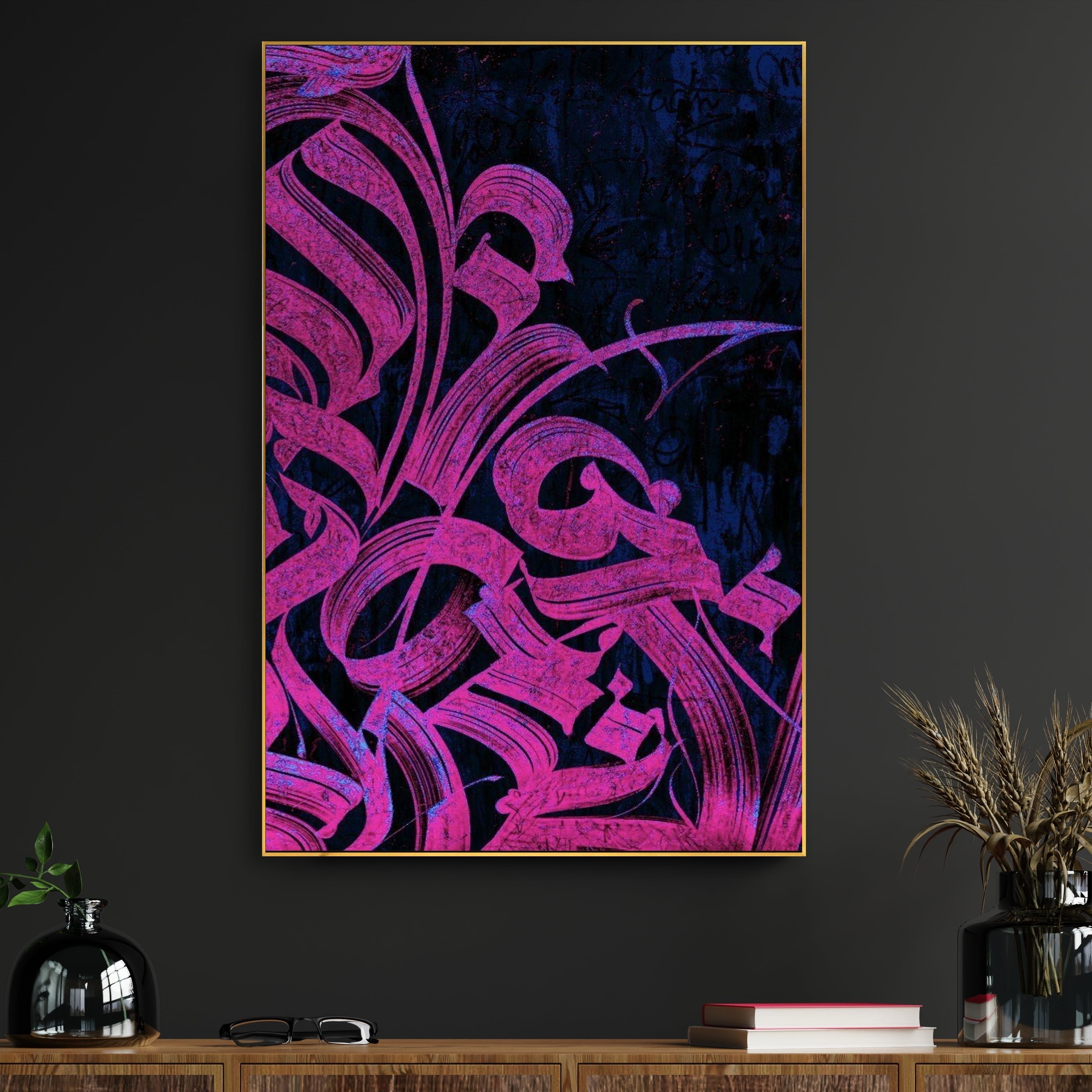 Pink Neon Calligraphy Painting