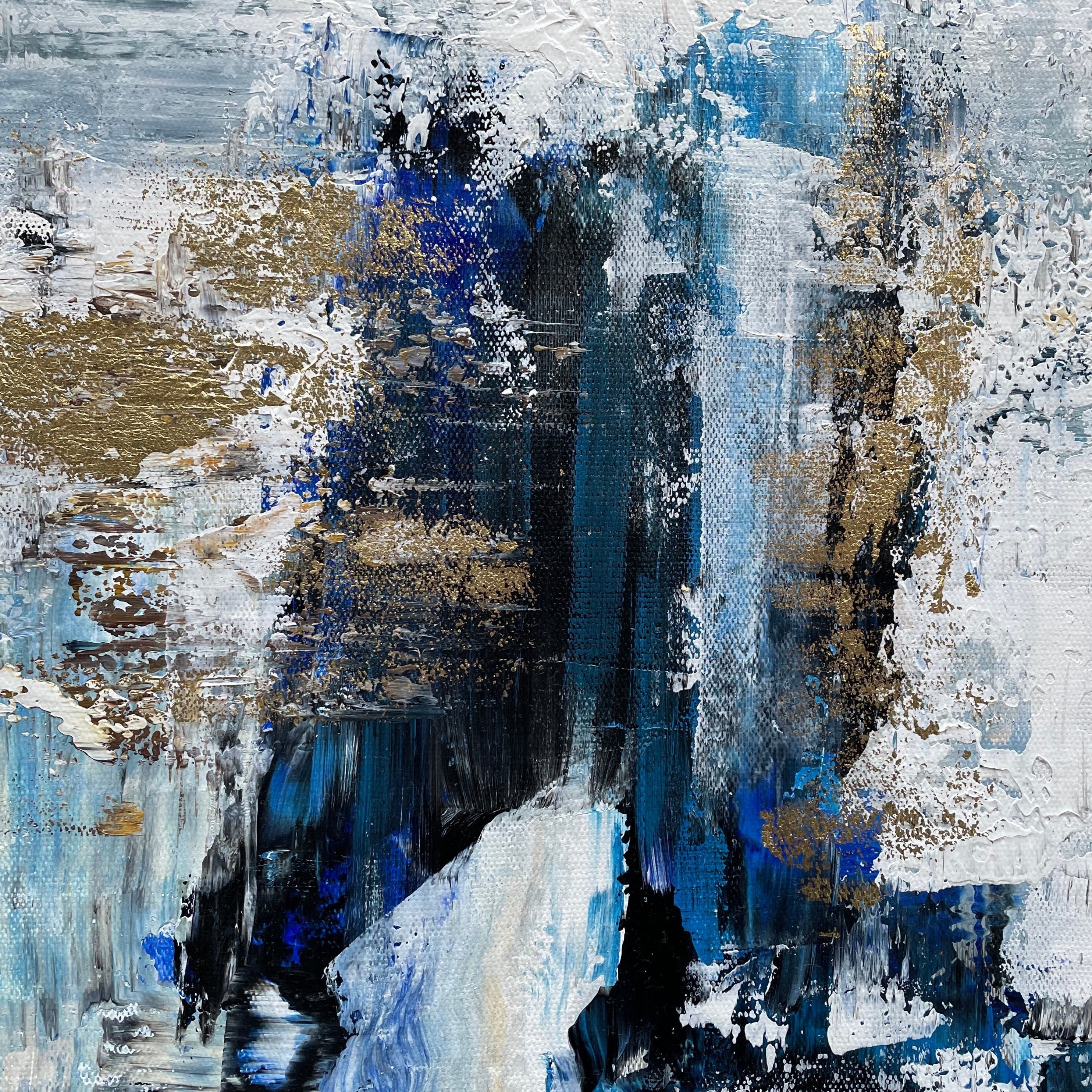 Blue/White/Gold Abstract Wall Art