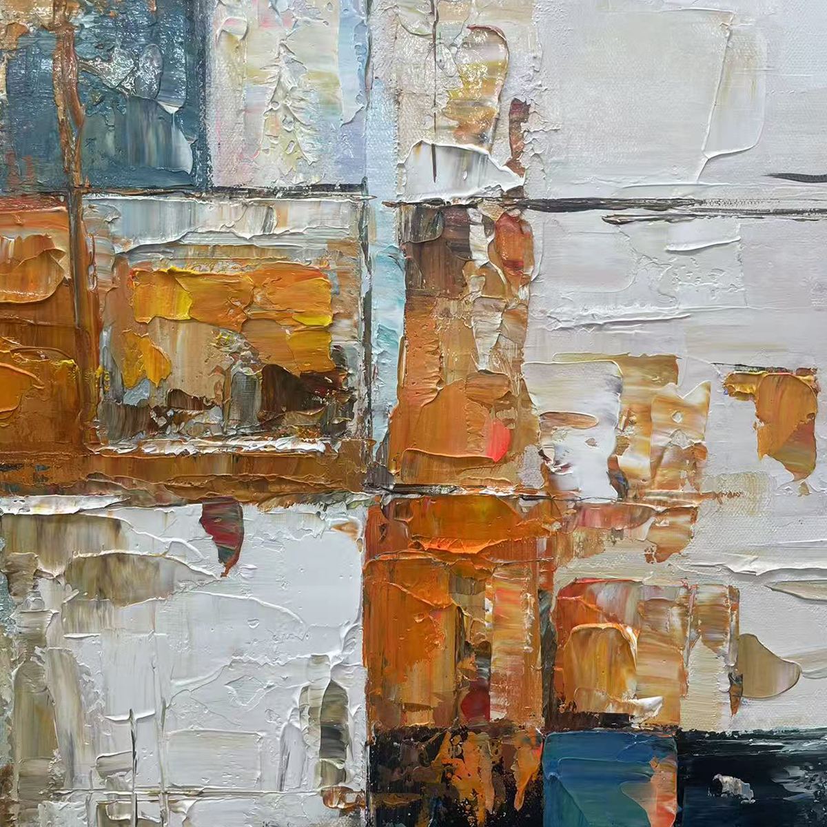 ABSTRACT CITYSCAPE: Textured Geometric Abstract Painting, Square Wall Art