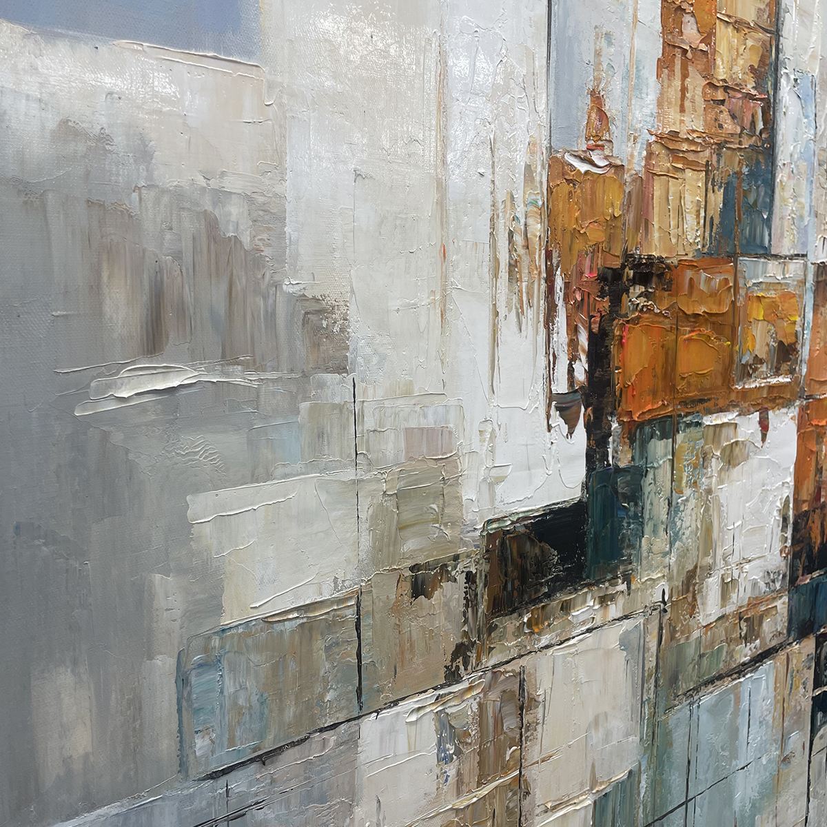 ABSTRACT CITYSCAPE: Textured Geometric Abstract Painting, Square Wall Art