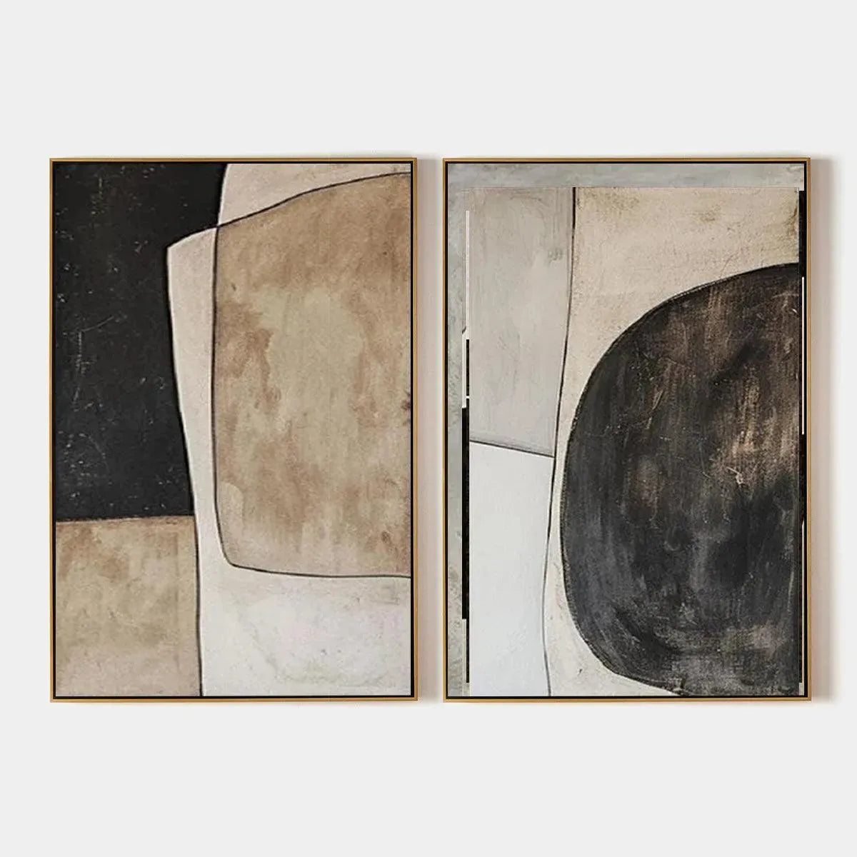 ABSTRACT GEOMETRIC DIPTYCH: Abstract Painting Set of 2, Vertical Wall Art