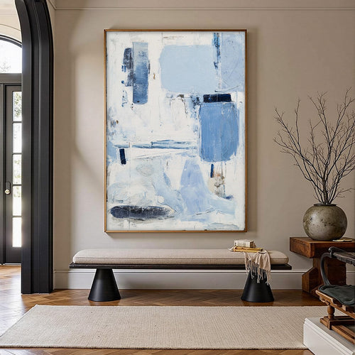 AEGEAN DECONSTRUCT: Textured Blue and White Abstract Painting