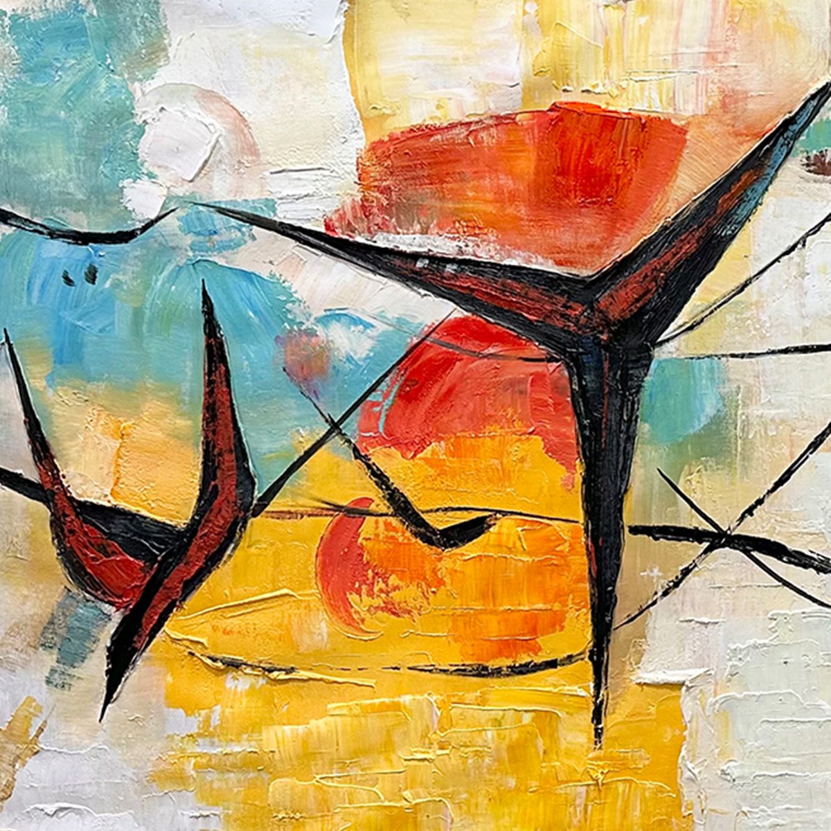AERIAL DANCE: Abstract Colorful Oil Painting with Dynamic Lines