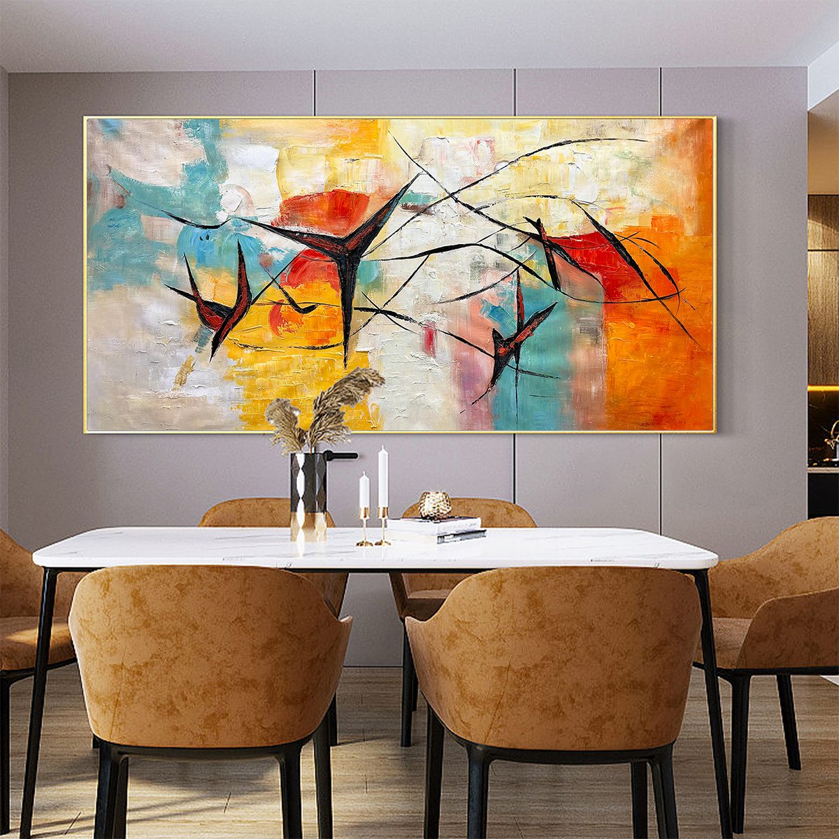AERIAL DANCE: Abstract Colorful Oil Painting with Dynamic Lines