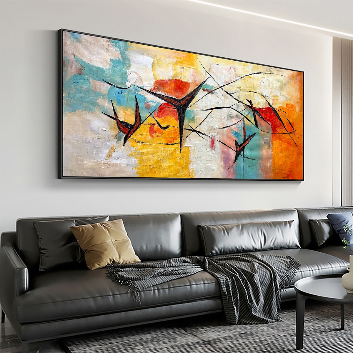 AERIAL DANCE: Abstract Colorful Oil Painting with Dynamic Lines