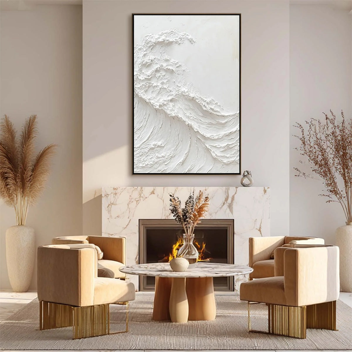 ALABASTER SWELL: Minimalist Textured Coastal Oil Painting