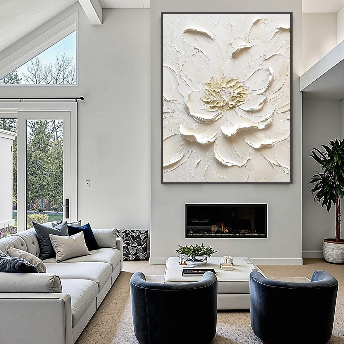 ALABASTER BLOOM: Textured Impasto Peony Flower Painting