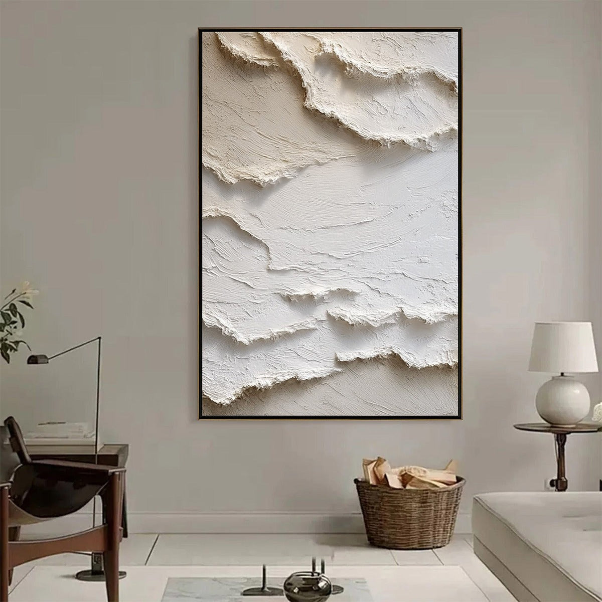 ALPINE WHISPERS: Textured White Abstract Oil Painting