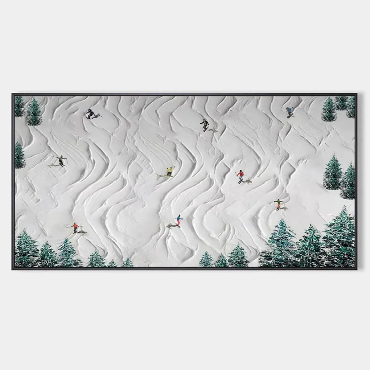 ALPINE DREAMS: Textured Skiing Painting, Winter Sports Wall Art, Panoramic Canvas, Snowy Mountain Decor