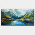 ALPINE REFLECTION: Panoramic Landscape Painting of a Mountain Lake