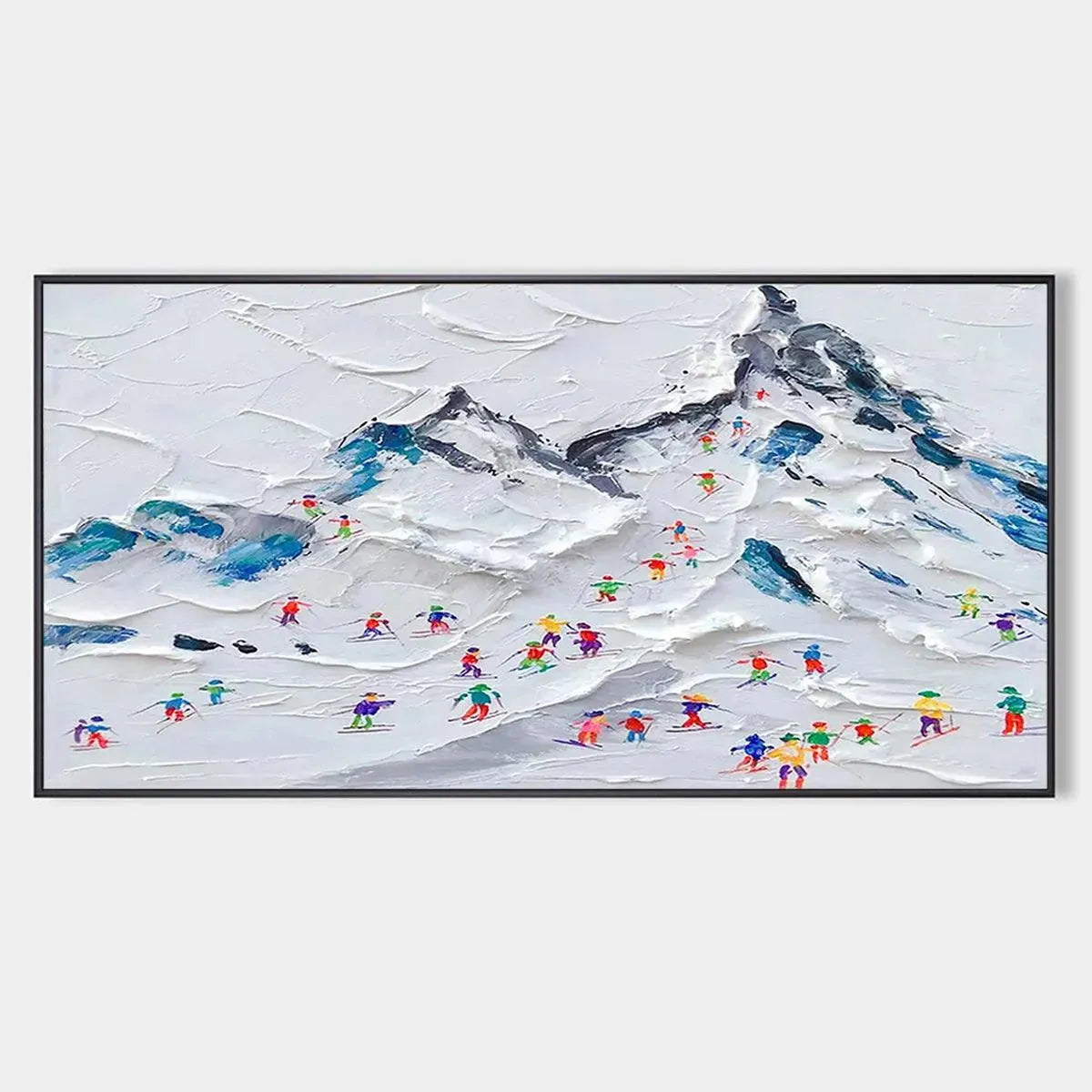 ALPINE SKI DAY: Sports Painting, Winter Decor, Impasto, Textured Wall Art