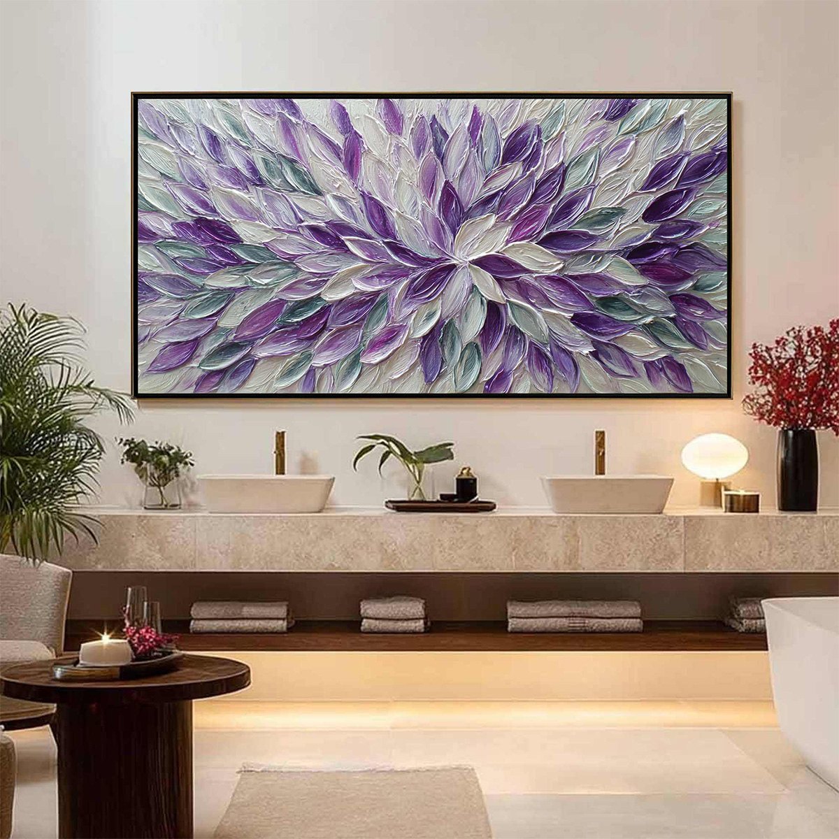 AMETHYST BLOOM: Textured Impasto Floral Oil Painting