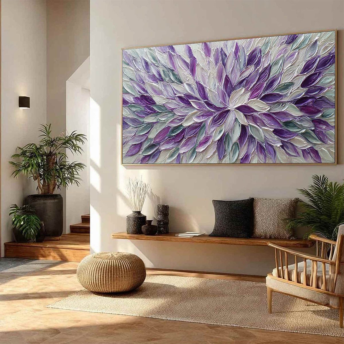 AMETHYST BLOOM: Textured Impasto Floral Oil Painting