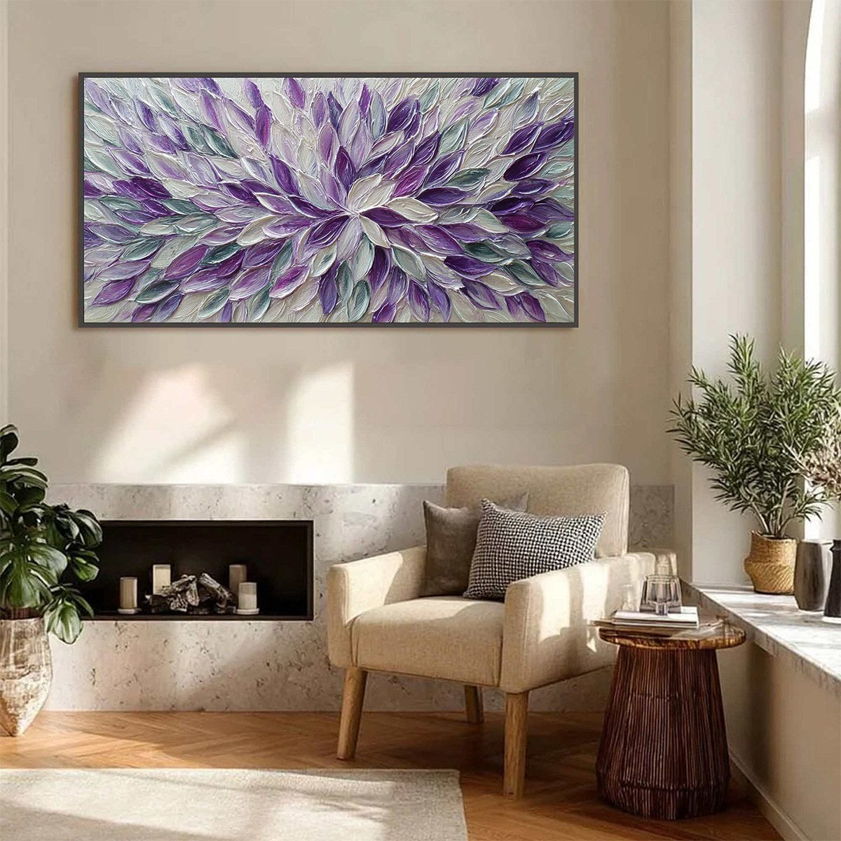 AMETHYST BLOOM: Textured Impasto Floral Oil Painting