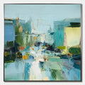 AQUAMARINE CITY: Textured Abstract Cityscape Oil Painting