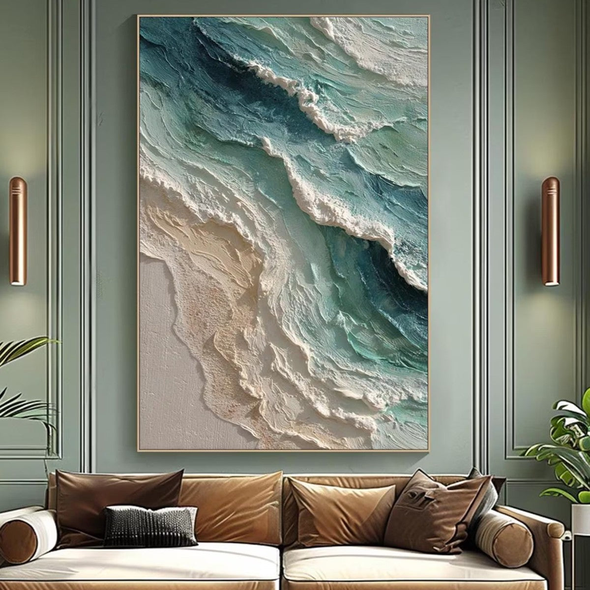 AQUAMARINE RUSH: Textured Impasto Ocean Wave Painting