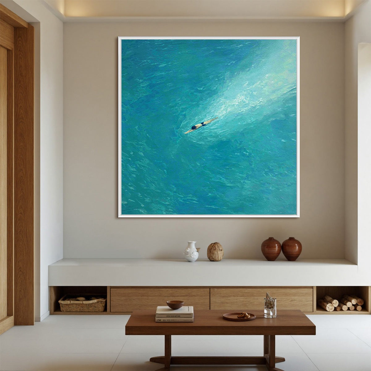 AQUA SOLITUDE: Minimalist Ocean Scene Oil Painting