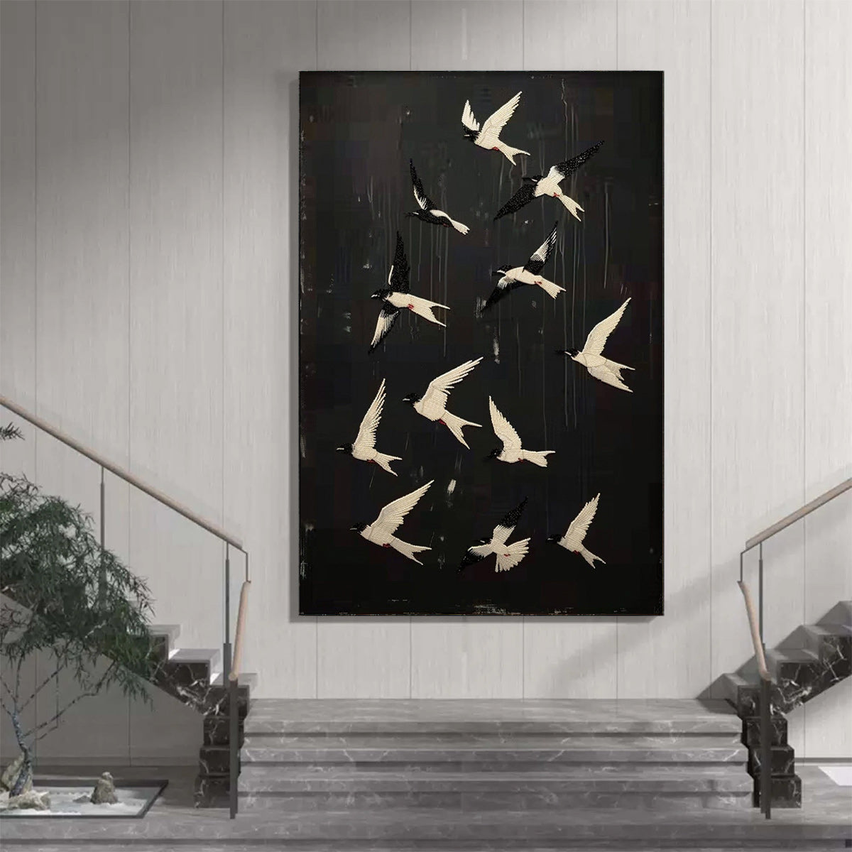 ASCENSION: Beaded Birds on Textured Canvas