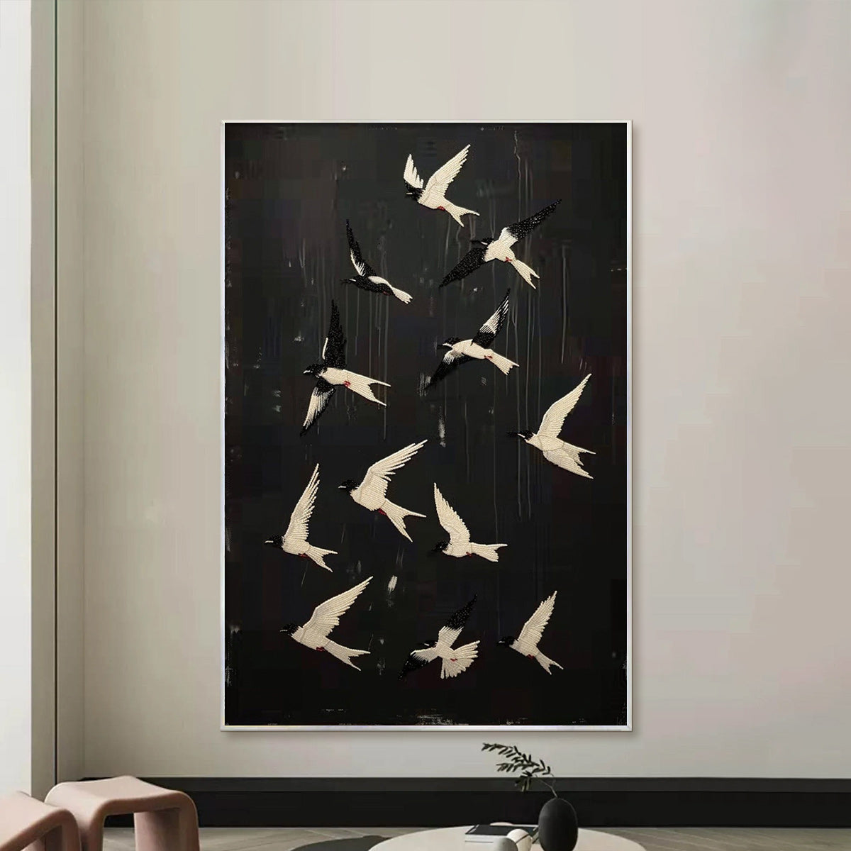 ASCENSION: Beaded Birds on Textured Canvas