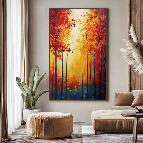 AUTUMN GLOW: Textured Abstract Forest Oil Painting