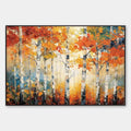 AUTUMN ASPEN: Textured Forest Painting, Impasto Wall Art, Horizontal Canvas, Fall Decor