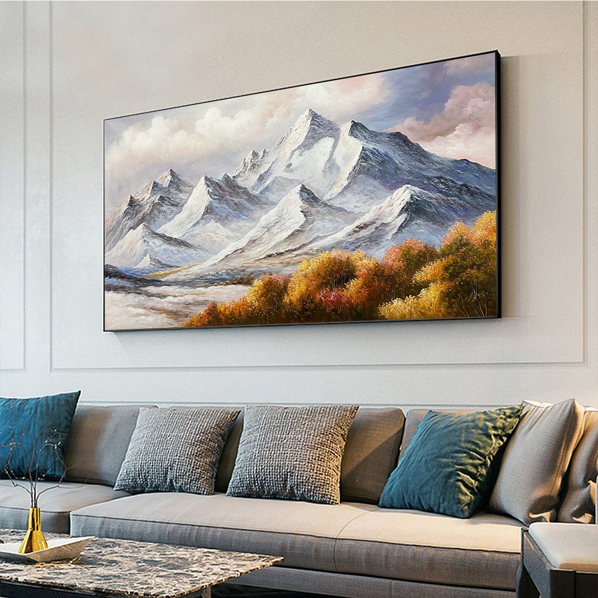 AUTUMN MAJESTY: Panoramic Mountain Landscape Oil Painting with Autumn Foliage