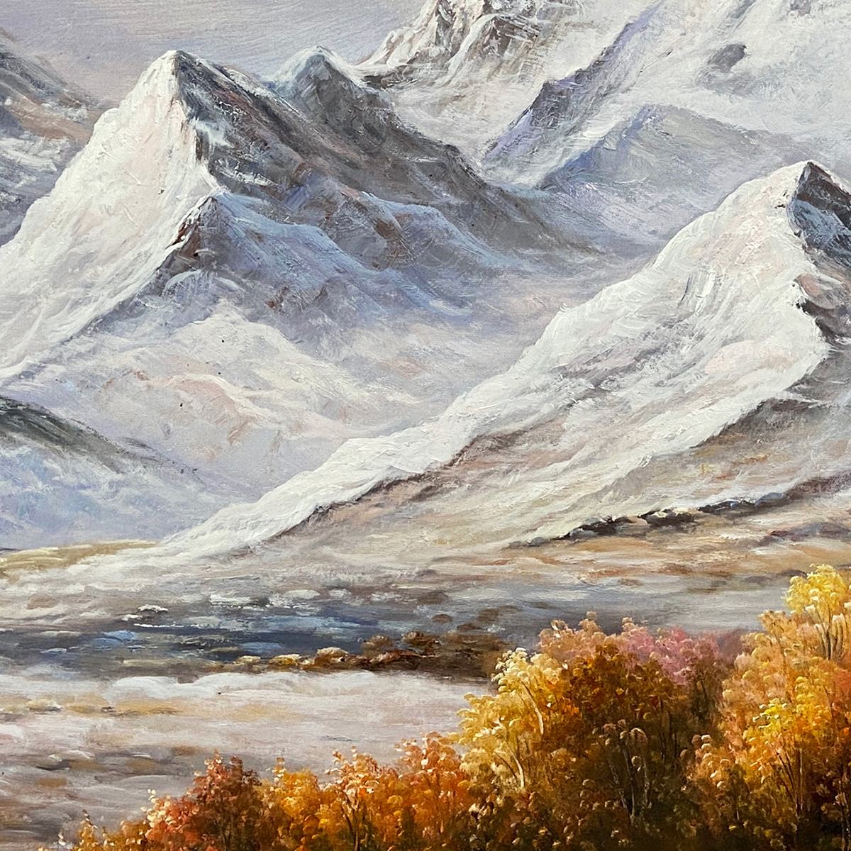 AUTUMN MAJESTY: Panoramic Mountain Landscape Oil Painting with Autumn Foliage