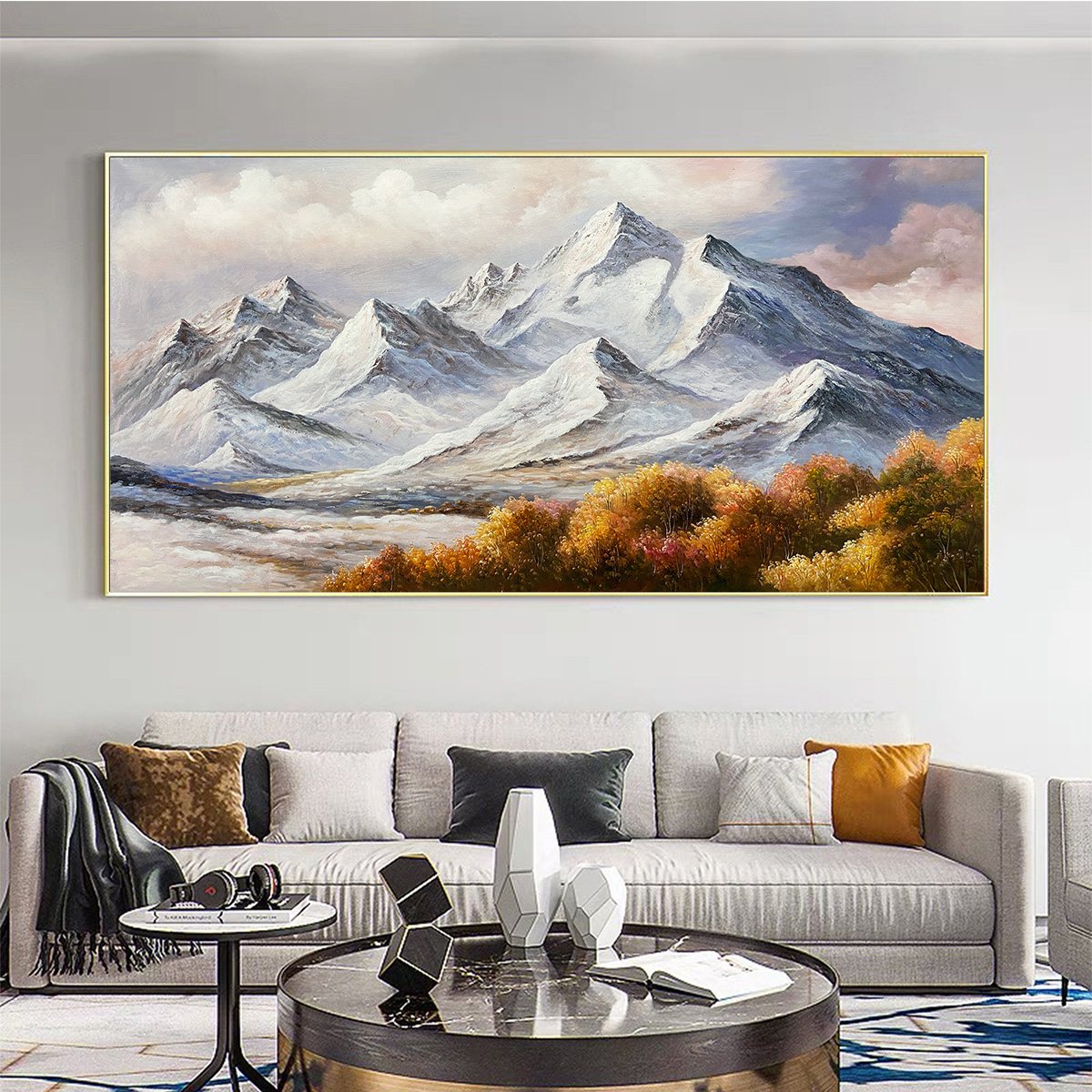 AUTUMN MAJESTY: Panoramic Mountain Landscape Oil Painting with Autumn Foliage