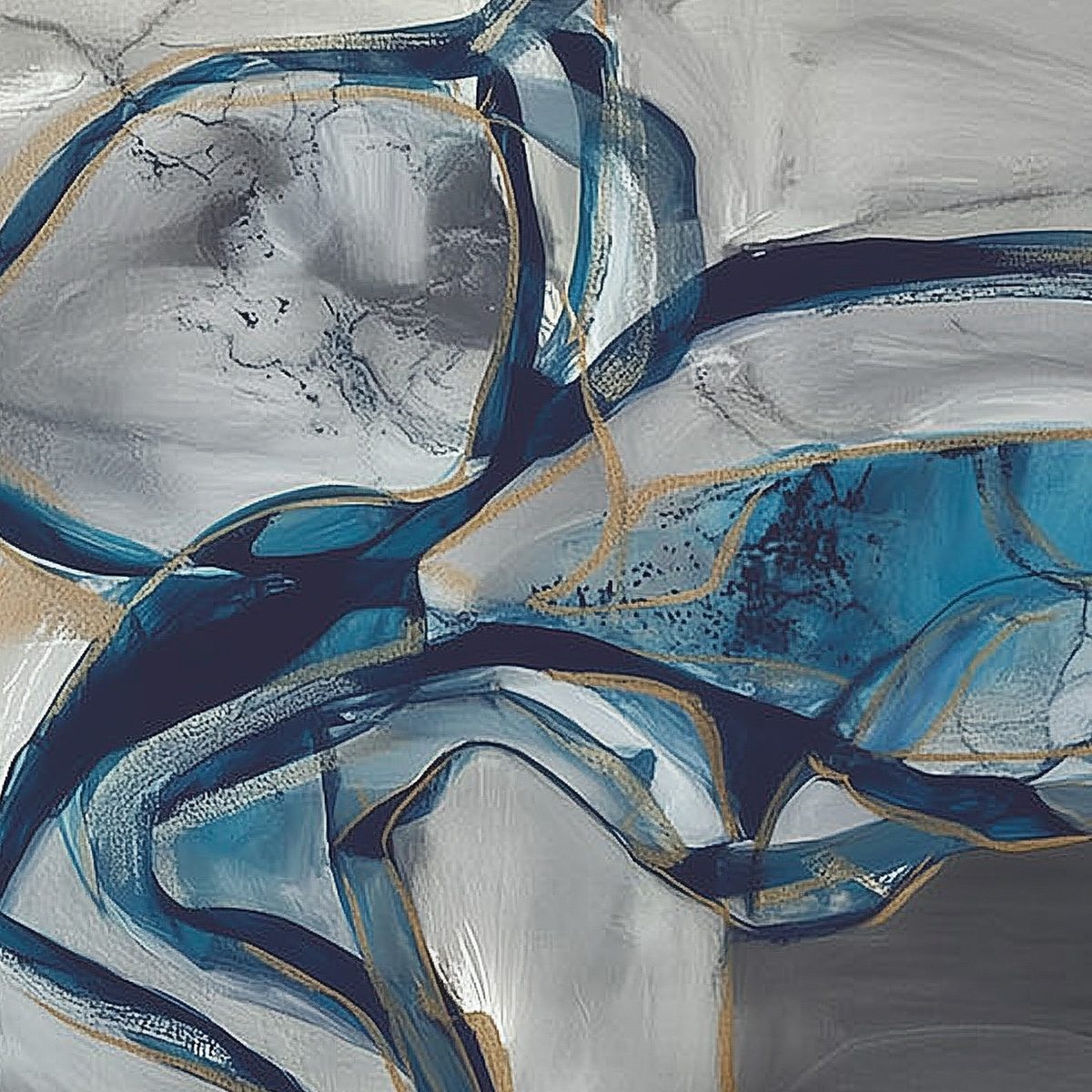 AZURE DEPTHS: Abstract Blue and Gold Oil Painting