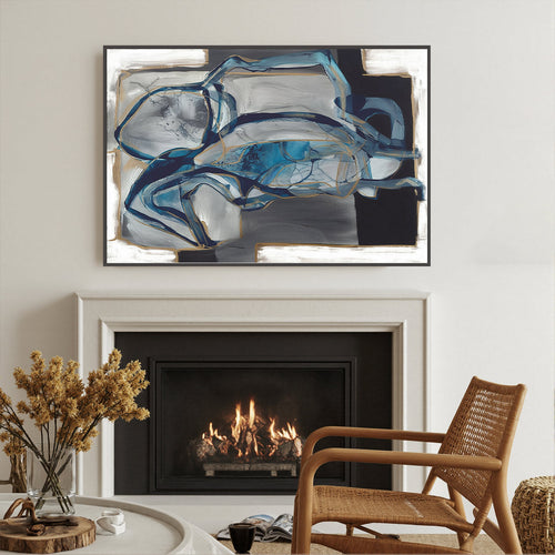 AZURE DEPTHS: Abstract Blue and Gold Oil Painting