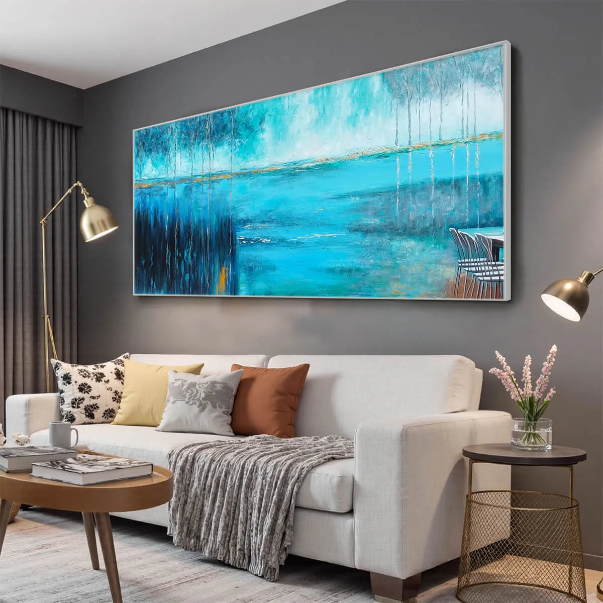AZURE REFLECTIONS: Abstract Landscape Oil Painting on Canvas
