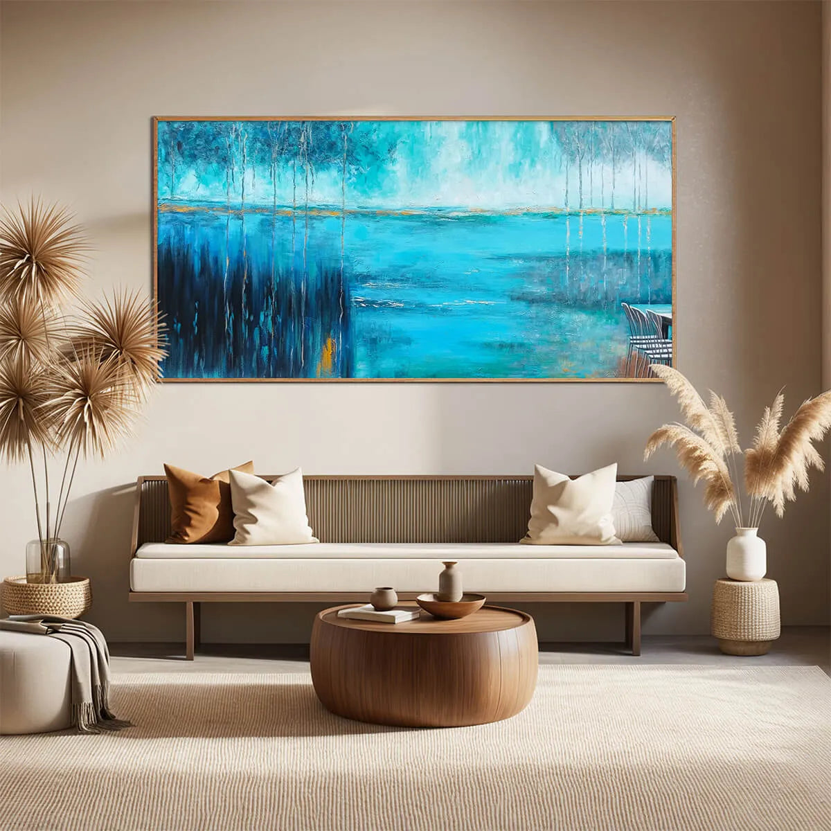 AZURE REFLECTIONS: Abstract Landscape Oil Painting on Canvas