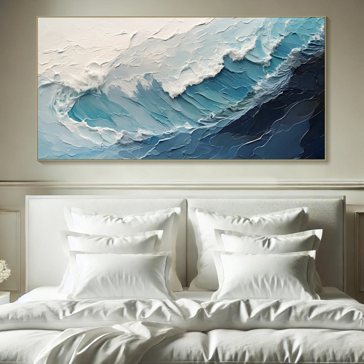 AZURE CREST: Ocean Waves Abstract Impasto Oil Painting