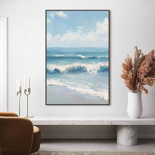 AZURE CREST: Textured Impasto Seascape Oil Painting