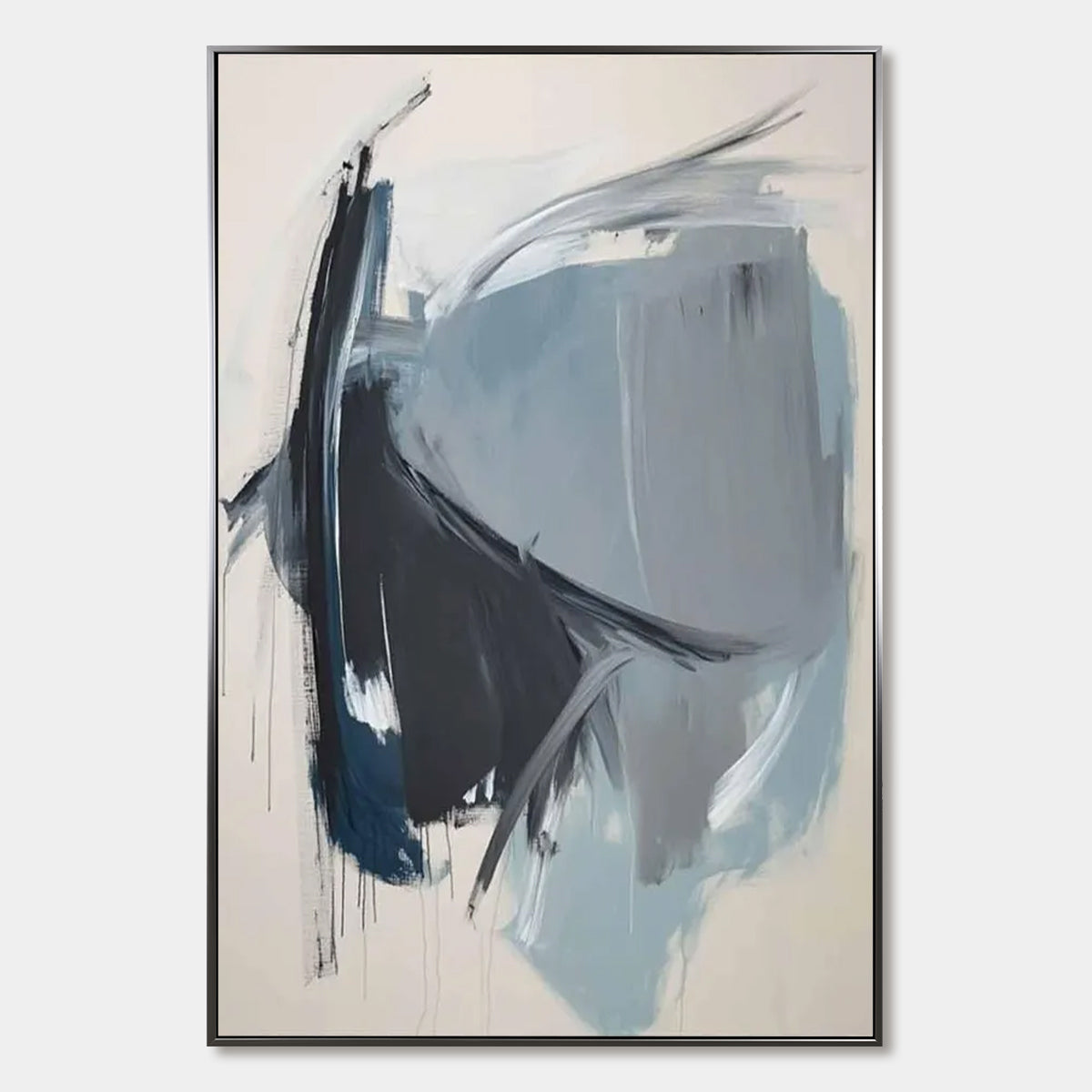 AZURE DEPTHS: Abstract Minimalist Blue and Grey Oil Painting