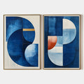 AZURE DEPTHS: Minimalist Blue and Gold Abstract Oil Painting