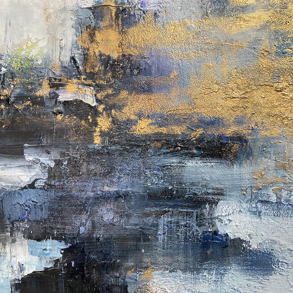 AZURE DREAM: Abstract Blue and Gold Oil Painting