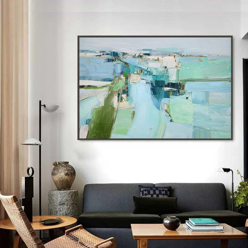 AZURE DREAM: Textured Abstract Landscape Oil Painting