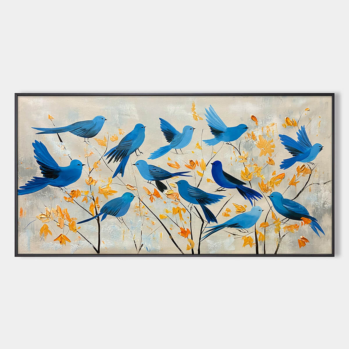 AZURE FLIGHT: Blue Birds Painting Minimalist Nature Wall Art